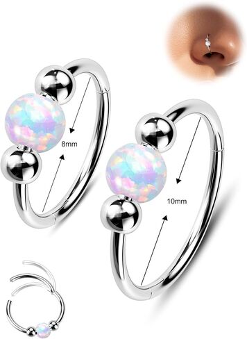 Jewseen 2PCS 316L Surgical Steel Nose Rings Hoop 18g 20g Opal Nose Rings for Women Septum Rings 8mm/10mm Nose Piercing Jewelry Cartilage Earring in Saudi Arabia