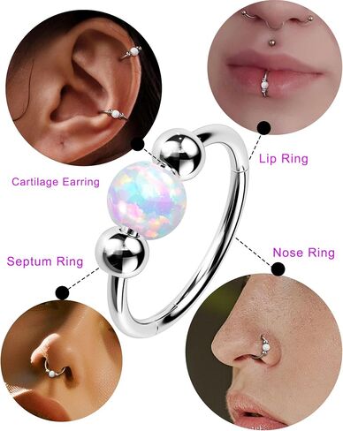 Jewseen 2PCS 316L Surgical Steel Nose Rings Hoop 18g 20g Opal Nose Rings for Women Septum Rings 8mm/10mm Nose Piercing Jewelry Cartilage Earring in Saudi Arabia