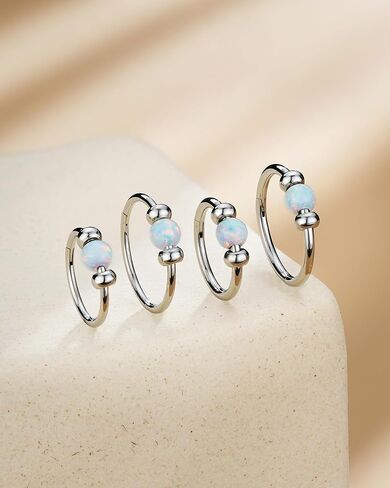 Jewseen 2PCS 316L Surgical Steel Nose Rings Hoop 18g 20g Opal Nose Rings for Women Septum Rings 8mm/10mm Nose Piercing Jewelry Cartilage Earring in Saudi Arabia