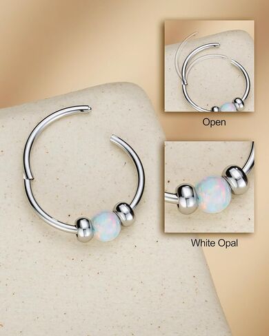 Jewseen 2PCS 316L Surgical Steel Nose Rings Hoop 18g 20g Opal Nose Rings for Women Septum Rings 8mm/10mm Nose Piercing Jewelry Cartilage Earring in Saudi Arabia