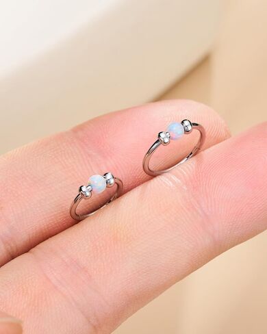 Jewseen 2PCS 316L Surgical Steel Nose Rings Hoop 18g 20g Opal Nose Rings for Women Septum Rings 8mm/10mm Nose Piercing Jewelry Cartilage Earring in Saudi Arabia