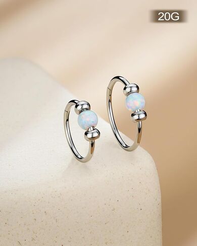 Jewseen 2PCS 316L Surgical Steel Nose Rings Hoop 18g 20g Opal Nose Rings for Women Septum Rings 8mm/10mm Nose Piercing Jewelry Cartilage Earring in Saudi Arabia