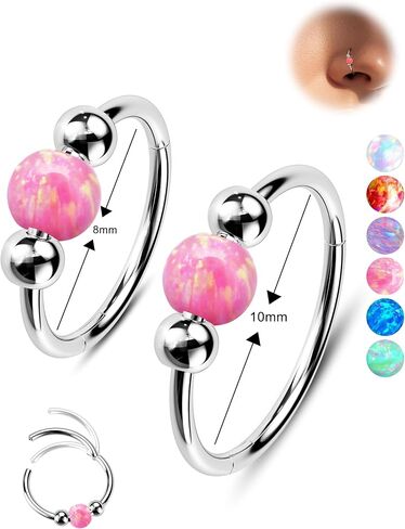 Jewseen 2PCS 316L Surgical Steel Nose Rings Hoop 18g 20g Opal Nose Rings for Women Septum Rings 8mm/10mm Nose Piercing Jewelry Cartilage Earring in Saudi Arabia