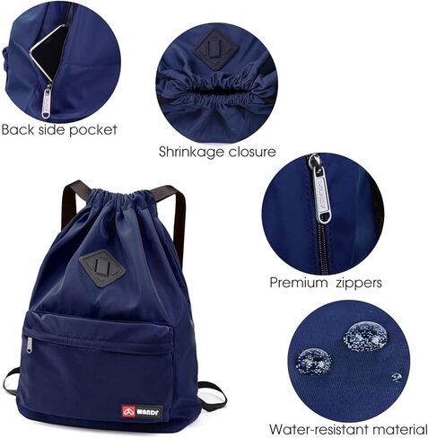 WANDF Drawstring Backpack with Shoe Pocket, Gym Bag Water-Resistant String Sackpack Cinch Bag for Women Men in Kuwait