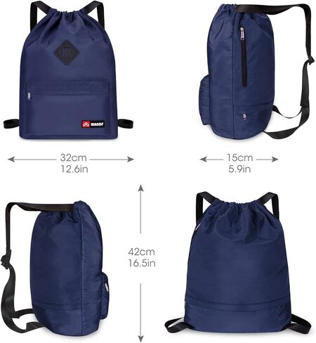 WANDF Drawstring Backpack with Shoe Pocket, Gym Bag Water-Resistant String Sackpack Cinch Bag for Women Men in Kuwait