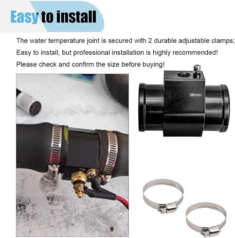 3PCS Auto Water Temp Joint Pipe, Aluminum Sensor Gauge Radiator Hose Adapter, Universal Water Temperature Extension Adapter with Clamps (38MM) in Kuwait