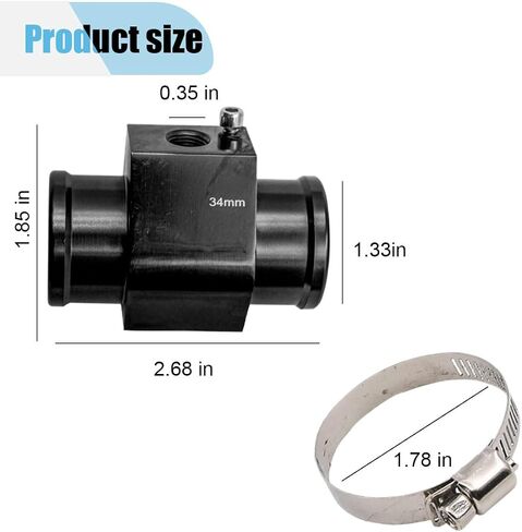 3PCS Auto Water Temp Joint Pipe, Aluminum Sensor Gauge Radiator Hose Adapter, Universal Water Temperature Extension Adapter with Clamps (38MM) in Kuwait