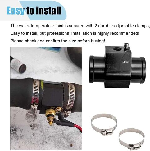 3PCS Auto Water Temp Joint Pipe, Aluminum Sensor Gauge Radiator Hose Adapter, Universal Water Temperature Extension Adapter with Clamps (38MM) in Kuwait
