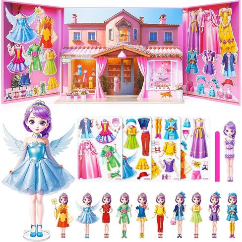 Magnetic Dress Up Dolls for Girls - Princess Magnet Paper Dolls Book with 3D City Buildings - Travel Car Trip Quiet Book Game Toys Easter Birthday Gifts for Kids Toddlers Ages 3 4 5 6 7(Style A) in Saudi Arabia