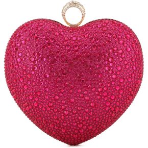 Small Heart Shaped Purse Cute Red Heart Rhinestone Evening Bag Wedding Party Clutch Cocktail Prom Tote Handbag