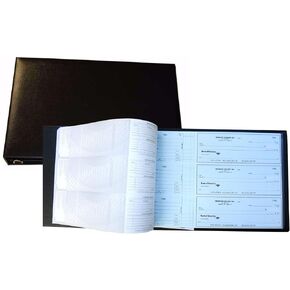 Black Business 7-Ring Check Binder for Standard Manual Business Checks, 14-3/16" x 9-5/8" with 1-1/2" Spine, Holds up to 600 Sheets, Fits 9" x 13" Sheets