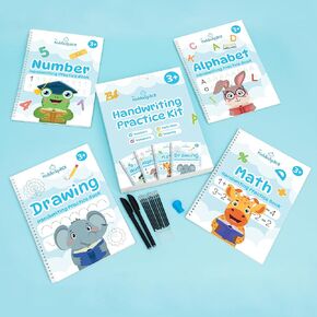 Kiddospace Handwriting Practice Kit - Handwriting Workbook - Includes 4 Reusable Workbooks For Math, Numbers, Alphabet & Drawing - Writing Books for Kids - Disappearing Ink Pen Included in Saudi Arabia