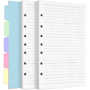 A5 Refill Paper, 7-Hole Planner Inserts for A5 Binder Budget Planner Journals Notebook, Loose Leaf Lined Paper with Binder Dividers, 240 Pages 5-1/2" x 8-1/2", White