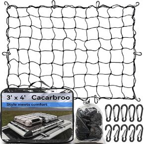 Cargo Net for Pickup Truck Bed - 4' x 6' Stretches to 10' x 15' - Heavy Duty Small 4" x 4" Bungee Net Mesh with 12 Metal Carabiners - Compatible with Ford, Chevy, Toyota, Dodge Ram