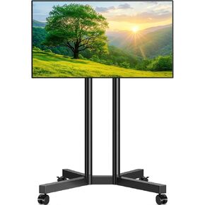 Rfiver Rolling TV Stand for 32-70 Inch Screens, Height Adjustable Mobile TV Stand on Wheels Holds up to 88Lbs, Mobile TV Cart, Portable TV Stand for Outdoor, Home, Office