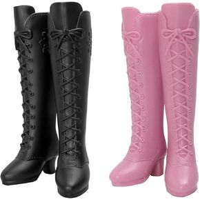 2 Pairs Doll Boots Shoes Wear Clothes Outfit Handmade Costumes Replacement for 1/6 Doll Fashionable Cowboy Wearing Fashion (Pink, Black)