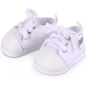 BABESIDE Reborn Baby Doll Shoes, 17-22 Inch Baby Doll Accessories Doll Canvas Shoes with Laces for Realistic Baby Dolls Girls & Boys, White with Letter Pattern