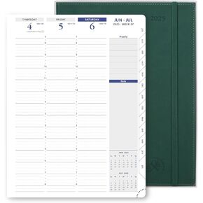 POPRUN 2025 Weekly Planner 8.5" x 11", Quarter-Hourly Appointment Book with PU Leather Soft Cover, Dual Pockets, Gift Box, Monthly Tabs, 100GSM Thick Paper, Sunday Start - Forest Green