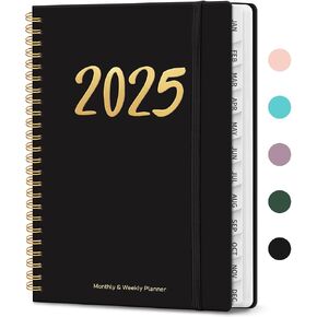 2025 Planner, Weekly and Monthly Planner Spiral Bound, Jan 2025 - Dec 2025, Hardcover 2025 Calendar Planner Book with Tabs, Inner Pocket, Perfect for Office Home School Supplies - A5 (6.3" x 8.5"), Purple