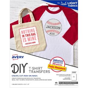 Avery Printable Stretchable Heat Transfer Paper for Light Fabrics, 8.5" x 11", Inkjet Printer, 5 Sheets (3302)