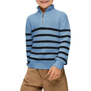 Haloumoning Boys Striped Quarter Zip Sweater Kids Fashion Long Sleeve Knit Pullover Sweaters Tops 5-14 Years in Kuwait