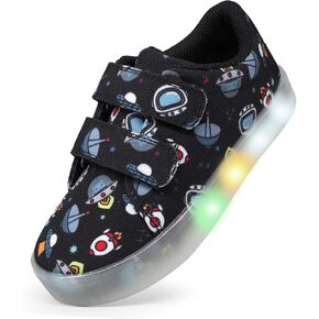 YESKIS Boys Girls Light Up Shoes Vivaki LED Canvas Cartoon Casual Sneakers for Toddler Little Kid Size 5-12