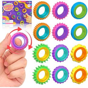 Fidget Toys Sensory Rings for Kids: 12 Pack Finger Spinner Rings - Texture Stress Toys for Kids Autism Calming - Fun Fidgets for Student Classroom Prize Stocking Stuffers