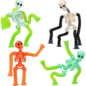 Halloween Pop Tubes Skeleton Fidget Toys, Telescopic Suction Cup Baby Toy, Toddlers Age 3-9 Fine Motor Skills, Autism Sensory Toys Gifts for 3 4 5 6 7 8 9 Year Old Kids Boys Girls, 4 Pack