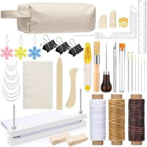 44 Pcs Book Binding Kits 15 x 1.5 Inch Wooden Book Press Bookbinding Supplies Hand Bookbinding Starter Tools Set with Paper Awl Binding Ribbon Glue Brush and Steel Ruler for DIY Bookbinding