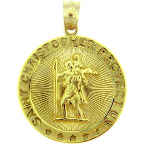 10k Yellow Gold St Christopher Medal Catholic Charm Traveler Protection Pendant