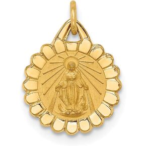 Sonia Jewels 14k Yellow Gold Solid/Tiny Round Scalloped Virgin Mary Pray for Us Charm Miracle Medal Mary Brushed Matte Finish Pendant Charm Medal