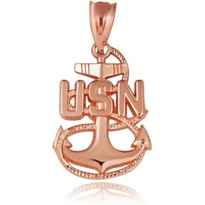United States Navy Officially Licensed Chief Petty Officer Anchor Emblem Fine Pendant Real Solid 14Kt Gold