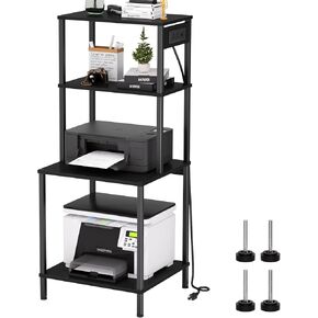 Printer Stand with Charging Station, 49"Tall 4-Tier Printer Stand with Storage, Large Printer Table for Home Office, Kitchen, Living Room, Printer Cart Beside Desk for Printer, Scanner (Rustic Brown)