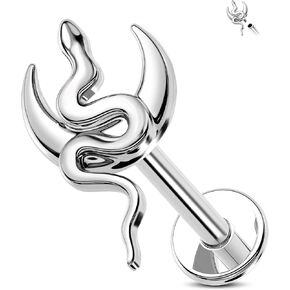 Jewseen 16g Internally Threaded Flat Back Earrings Surgical Steel Heart Moon Snake Cartilage Stud Lip Piercing Jewelry Nose Stud Conch Helix Tragus Earrings for Women Men