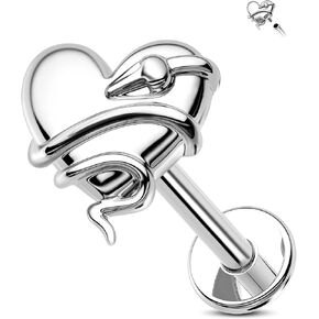 Jewseen 16g Internally Threaded Flat Back Earrings Surgical Steel Heart Moon Snake Cartilage Stud Lip Piercing Jewelry Nose Stud Conch Helix Tragus Earrings for Women Men