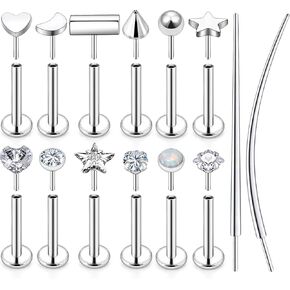 Jenxnjsjo Threadless Nose Lip Rings 20/18/16g Flat Back Cartilage Helix Tragus Conch Earrings Surgical Steel Medusa Monroe Labret Piercing Jewelry for Women Men