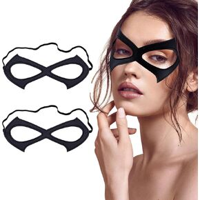 2PCS Cat Woman Mask, Black Cat Eye Mask, Leather Masquerade Half Face Mask Superhero Mask for Women Halloween Costume Cosplay Accessories Props