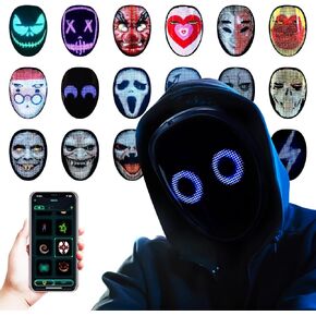 Halloween Masks for Adults,Led Mask with Bluetooth Programmable App,Scary Halloween Costumes for Adults,Kids,Men,Women