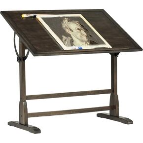 Studio Designs Vintage Drafting Table - Antique Design Solid Wood Drafting Table with Built-In Pencil Groove and Pencil Ledge - Angle Adjustable Work Surface