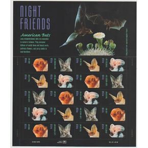 Night Friends American Bats Sheet of Twenty 37 Cent Stamps Scott 3661-64