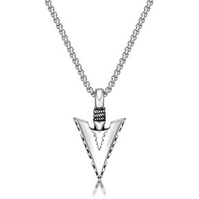 Metro Jewelry Arrow Head Pendant Necklace for Men in Stainless Steel on 24 Inches Long Round Box Chain