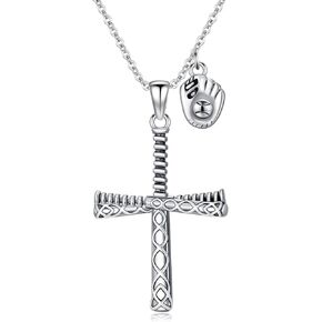 Baseball Necklace for Men 925 Sterling Silver Sports Necklace Baseball Cross Necklace Jewelry Gifts for Women Men