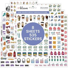 bloom daily planners Hand-Drawn Everyday Essentials Planner Stickers (535 Stickers) - Vintage Style Variety Pack for Decorating, Planning, Scrapbooking