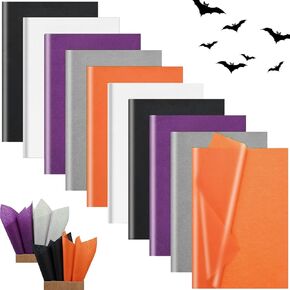 100 Sheets 20 * 14 Inches Halloween Tissue Paper for Gift Bags, 5 Colors, Black Purple Orange Grey White Tissue Paper for Gift Wrapping for Birthday Thanksgiving Halloween Holidays DIY Craft