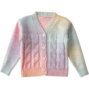 Toddler Girls Cardigan Sweater Button Knit Sweater Kids Rainbow Colors Coat Size 2-7T in Kuwait