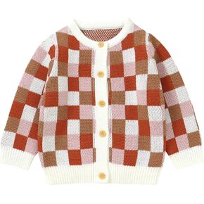 Little Girls Cardigan Sweater Color Plaid Knit Outerwear Winter School Uniforms Sweaters