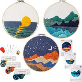 مجموعات المبتدئين للتطريز اليدوي للبالغين المبتدئين، مجموعة غرز متقاطعة مختومة للمبتدئين البالغين، مجموعة التطريز بالإبرة مع نمط زهرة العثة، 3 حلقات (فيديو تعليمي مرفق رمز الاستجابة السريعة) in Kuwait