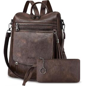 Backpack Purse for Women Leather Backpack Fashion Designer Purse Travel Backpack for Women Work Daily with PU Wallet (Dark Coffee)