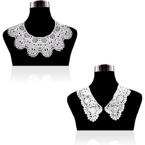 MAMUNU 3 Pieces White Lace Collar, Embroidery Lace Fabric Collar Lace Neckline Collar Floral for Women and Girls Sewing Supplies Crafts