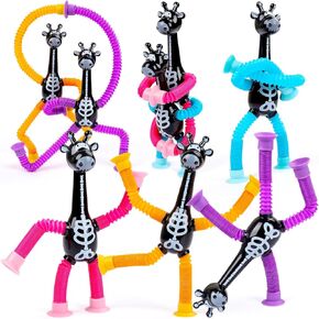 8PCS Halloween Pop Tubes Sensory Skeleton Toys - Telescopic Suction Cup Giraffe Toys for Kids, Assortments for Toddlers Halloween Party Favors Treat Bag Stuffers Goody Bag Filler Treats Prizes